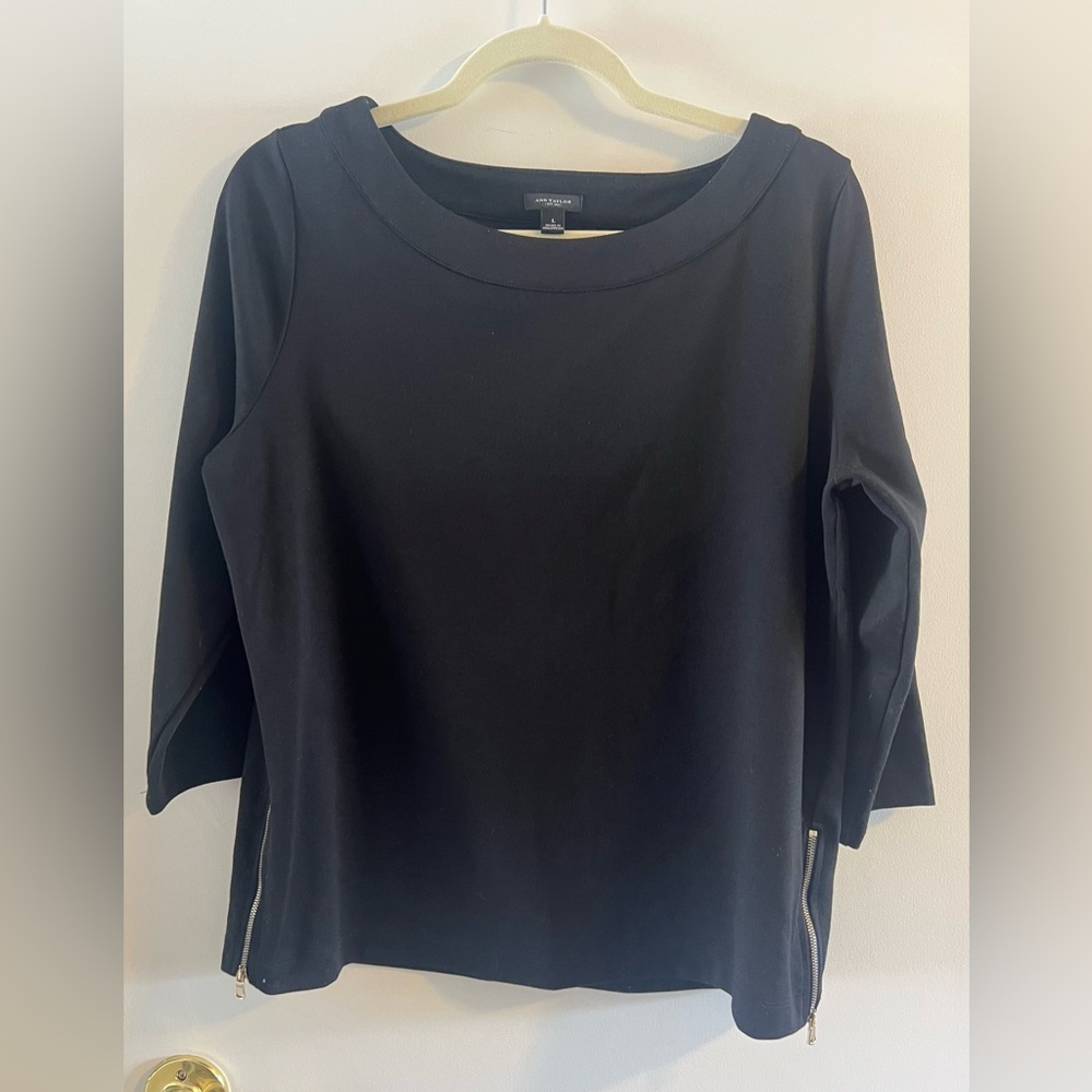 Ann Taylor Knit 3/4 Sleeve Top with waist zipper details